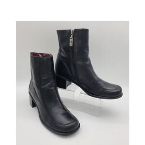Tommy Hilfiger 80s Women 8M Black Leather Square Toe Chunky Heel Ankle Boots